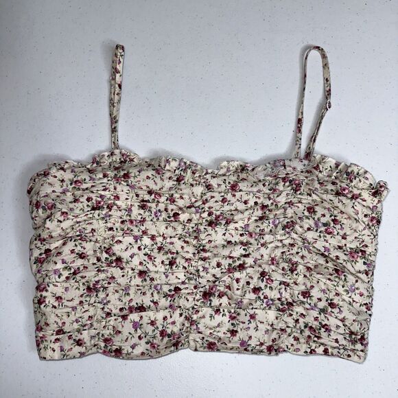 Princess Polly Women’s Floral Tube Crop Top Pink Size 4 - Picture 1 of 4
